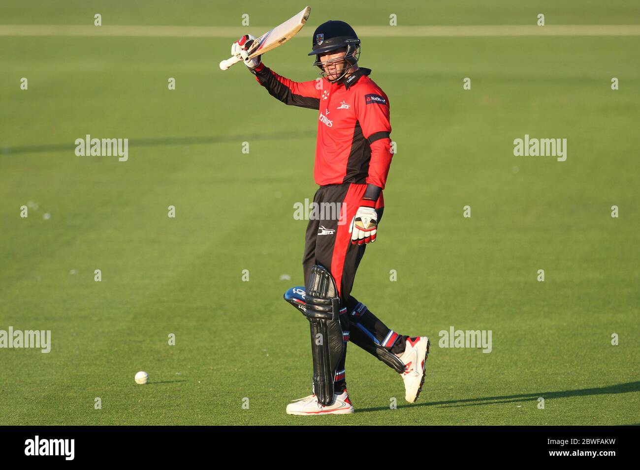 CHESTER LE STREET, ENGLAND - John Hastings of Durham acknowledges the applause for reaching fifty during the Nat West T20 Blast North Division match between Durham and Northamptonshire at the Emirates Riverside, Chester le Street on Friday 24th July 2014 (Credit: Mark Fletcher | MI News) Stock Photo