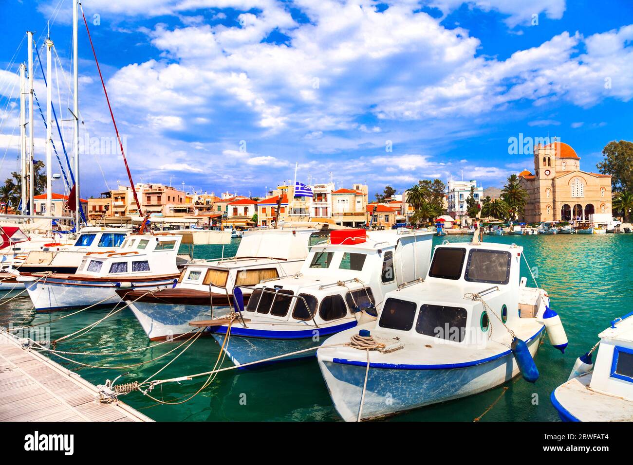 pictorial idyllic traditional greek islands - Aegina , Saronic Gulf, Greece Stock Photo