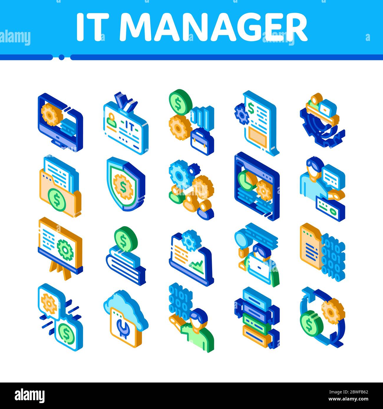 It Manager Developer Isometric Icons Set Vector Stock Vector