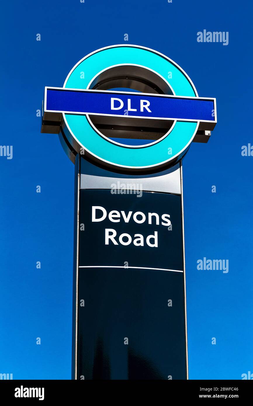 Sign for Devons Road DLR station, London, UK Stock Photo