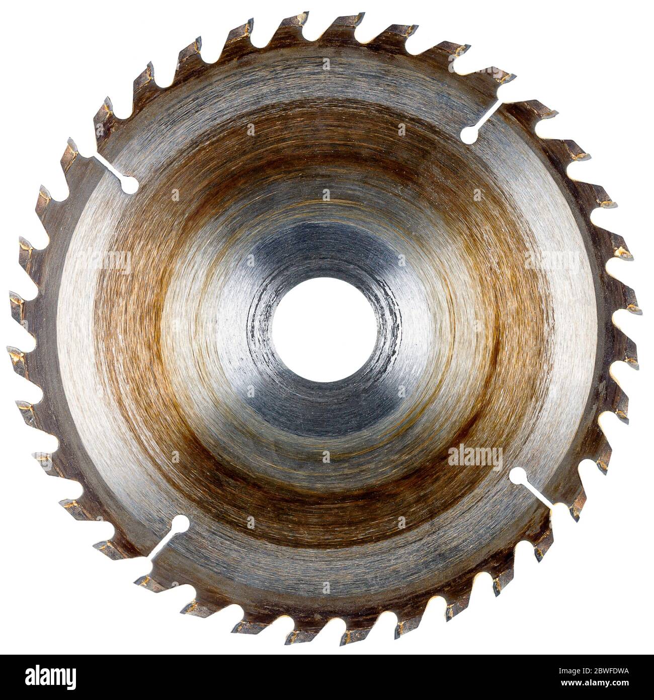 Old circular saw blade isolated on white Stock Photo Alamy