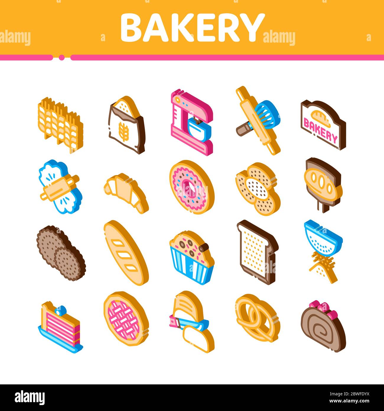 Bakery Tasty Food Isometric Icons Set Vector Stock Vector Image & Art ...