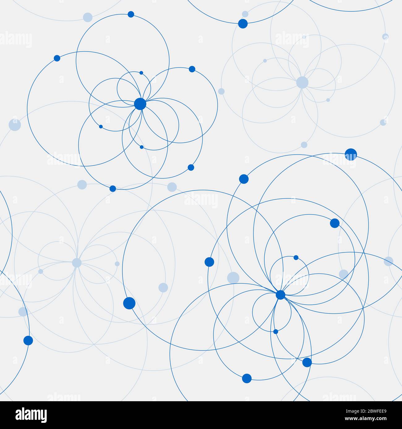 Seamless geometric pattern with connected circles and dots. Stock Vector