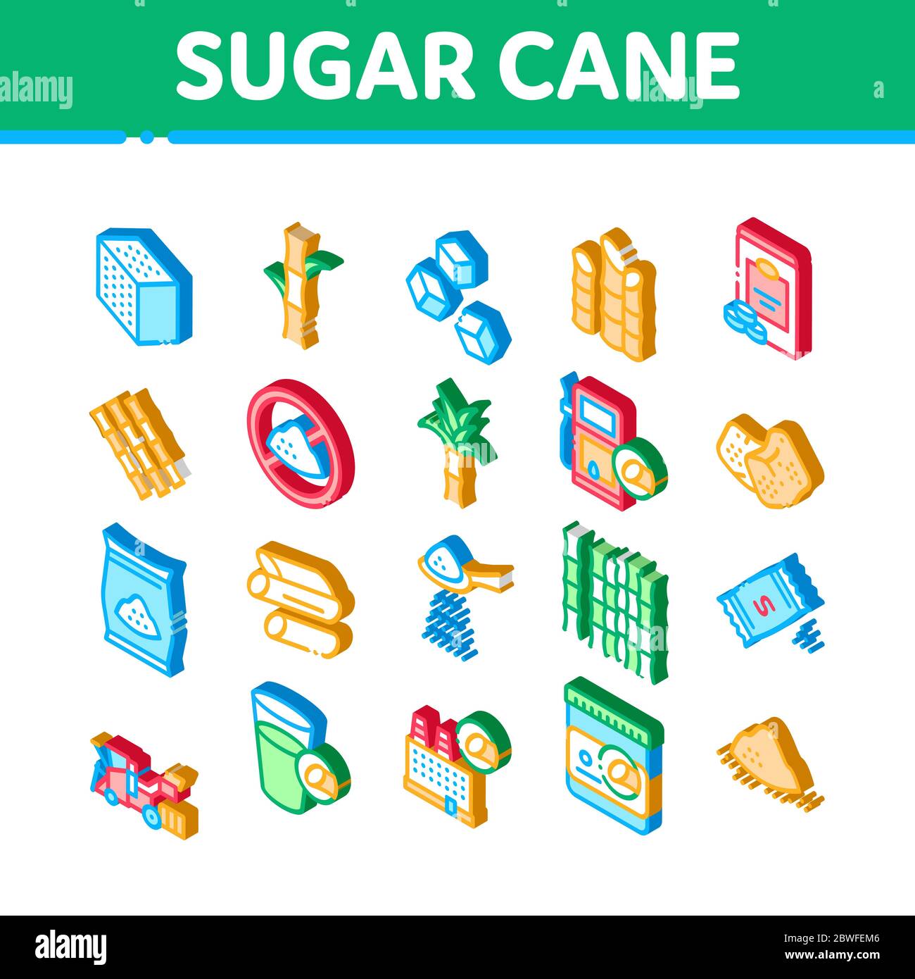Sugar Cane Agriculture Isometric Icons Set Vector Stock Vector