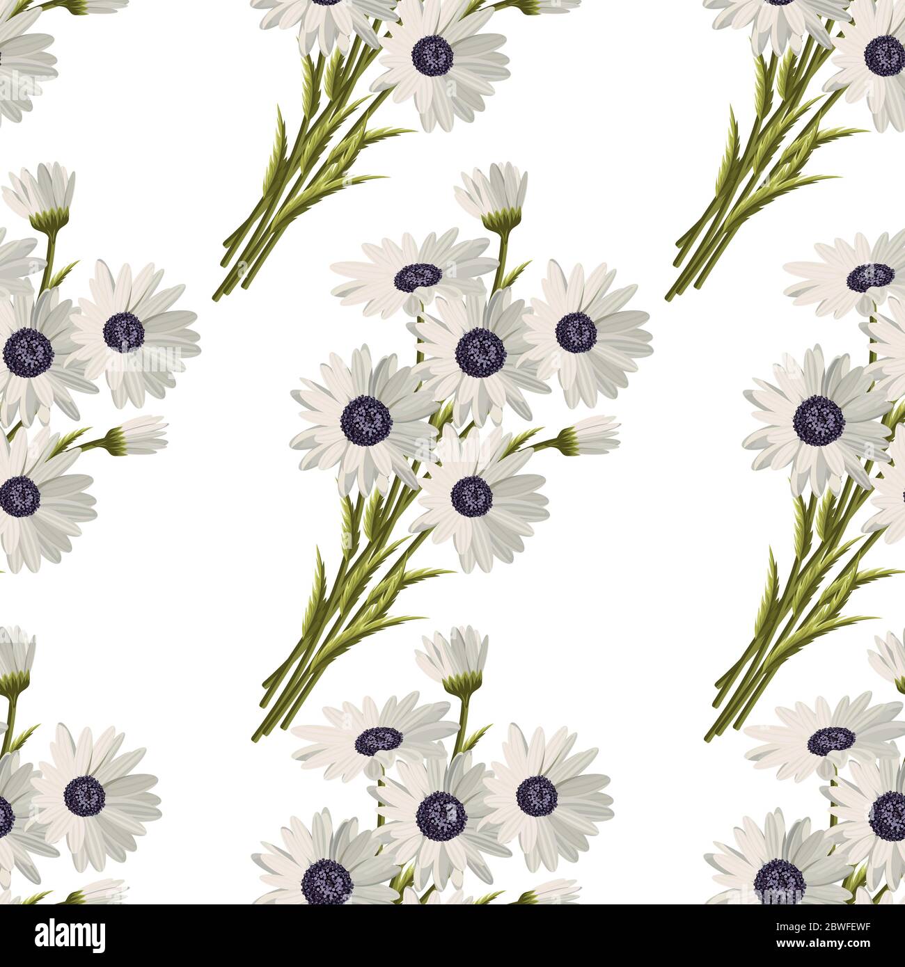 Seamless pattern with white daisies on white background. Vector illustration Stock Vector