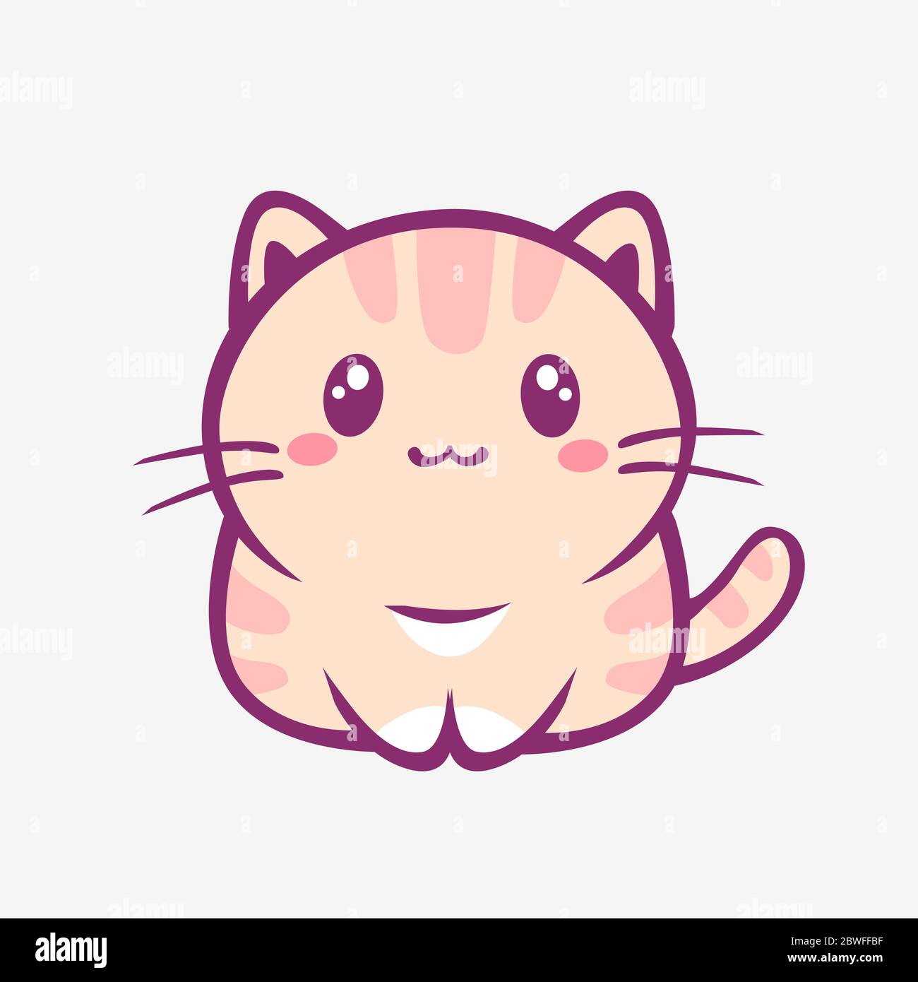 Kawaii cartoon cat. Funny smiling little kitty with pink stripes anime style Stock Vector