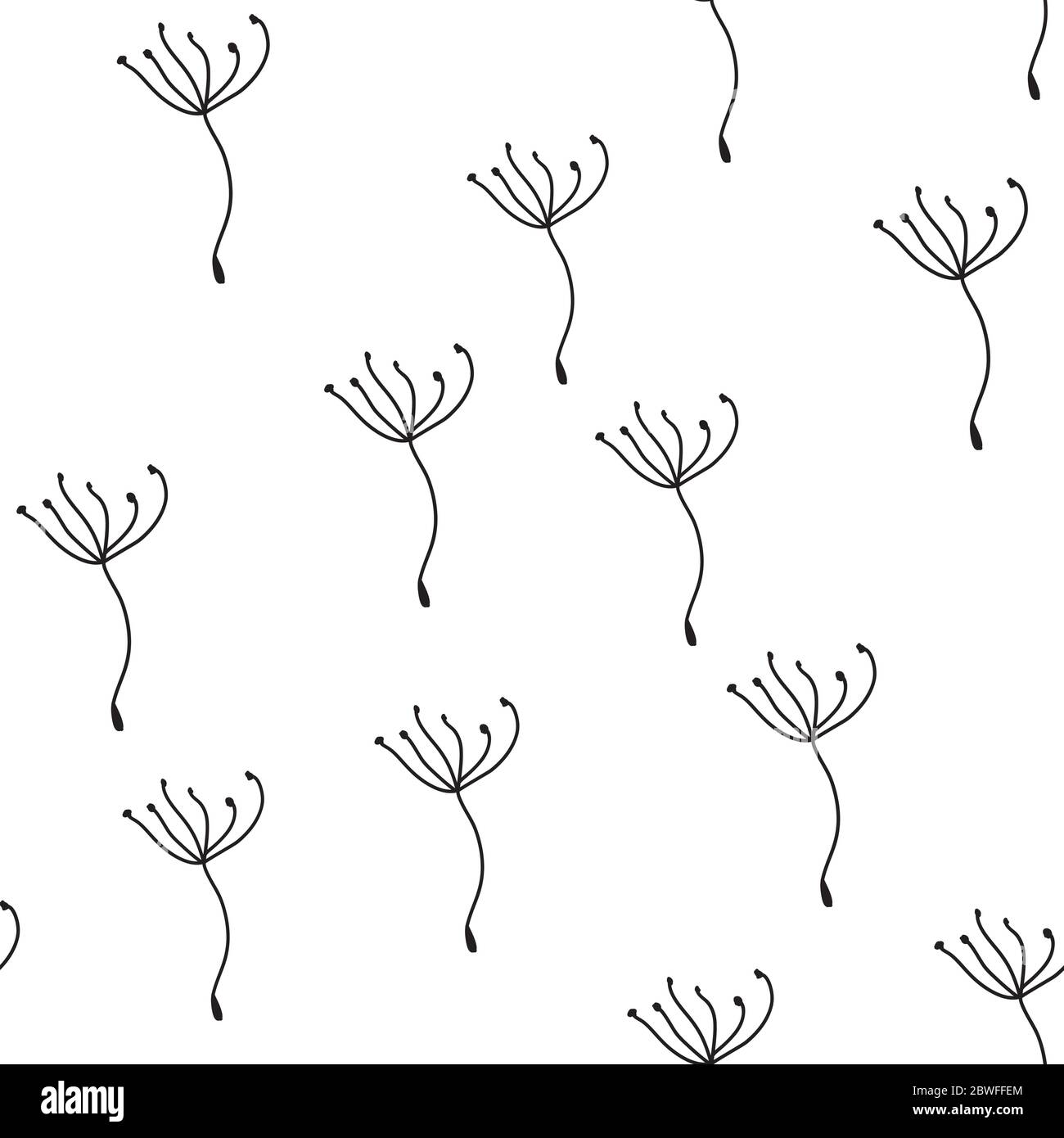 Dandelion Fluff Black and white Seamless background illustration with ...