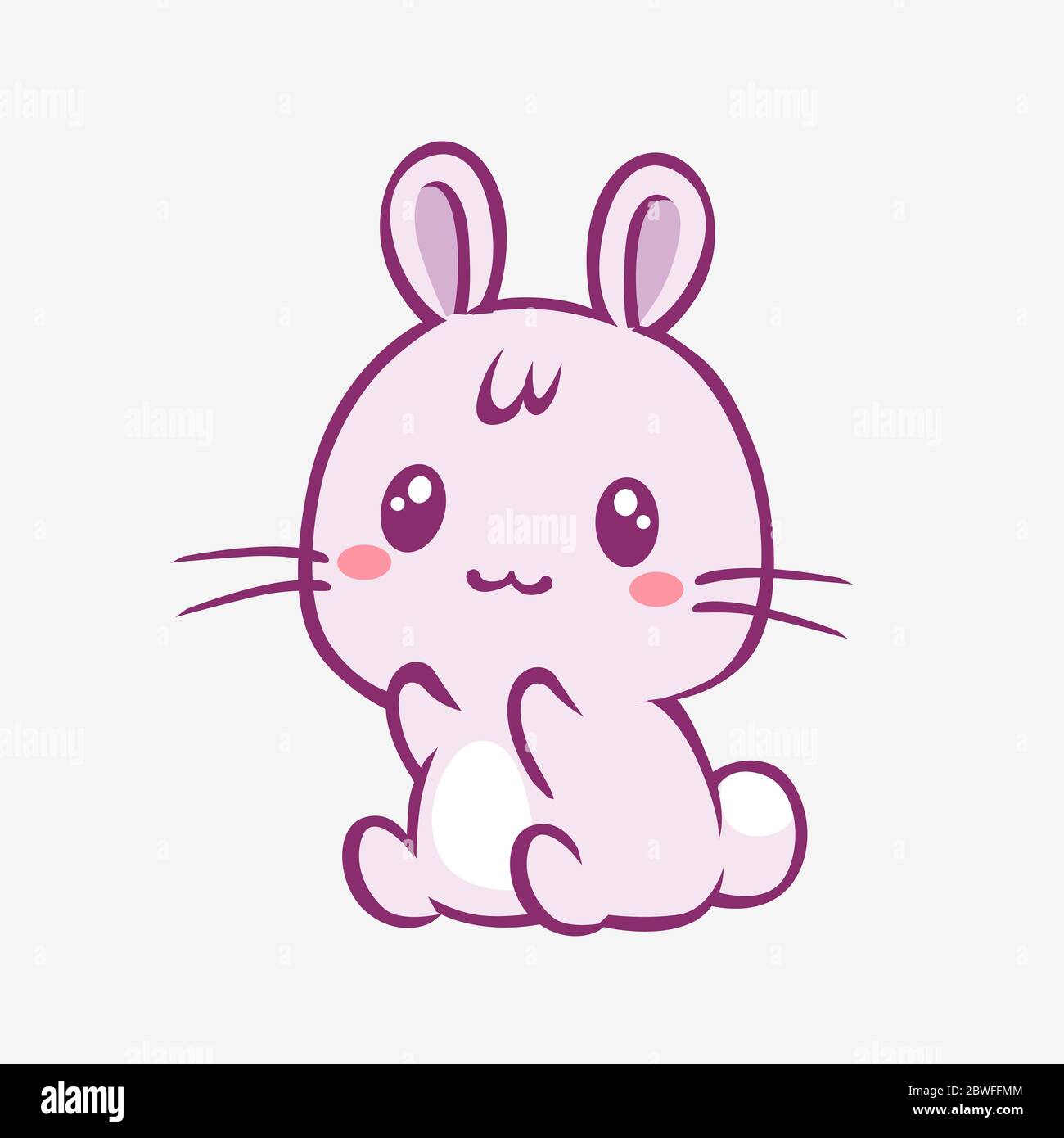 Kawaii rabbit cartoon. Cheerful funny little pink rabbit with red cheeks  touched anime Stock Vector Image & Art - Alamy