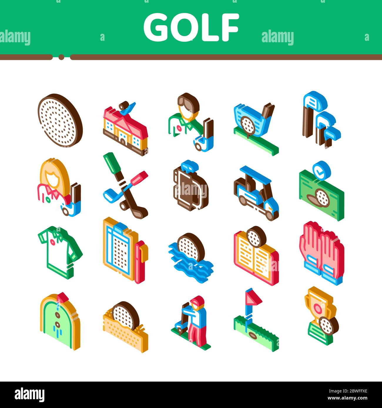 Golf Game Equipment Isometric Icons Set Vector Stock Vector
