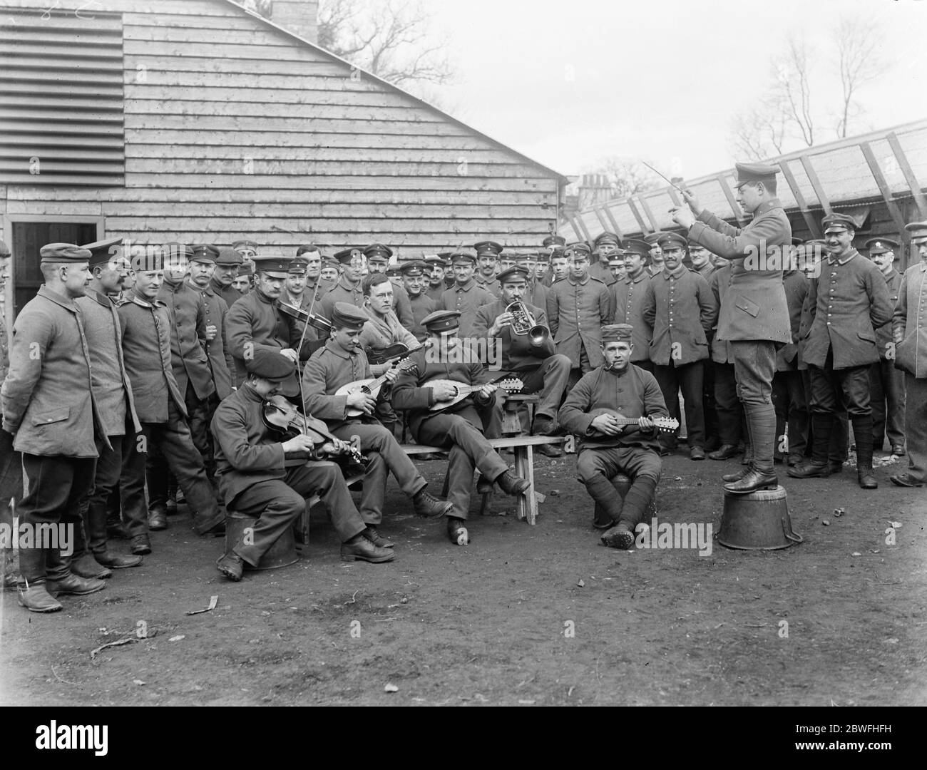 Toddington Fruit Farm . The German prisoners orchestra in their quarters . Stock Photo