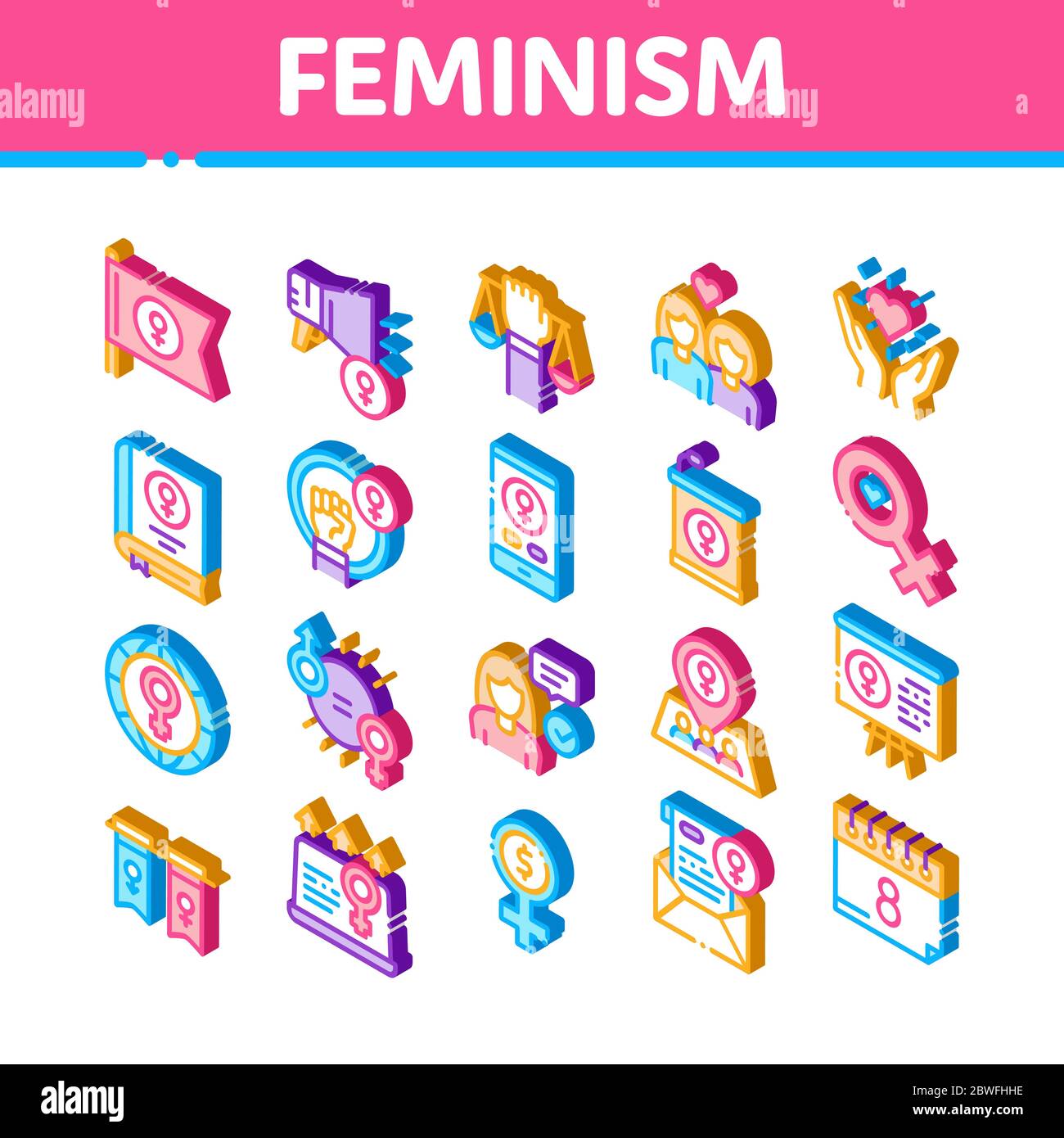Feminism Woman Power Isometric Icons Set Vector Stock Vector Image ...
