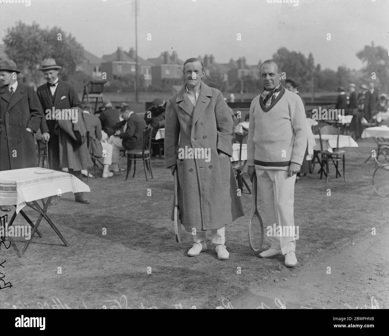 Tennis at Stamford Hill . Tennis players , Arthur Gore and Herbert Roper Barratt . 1919 Stock Photo