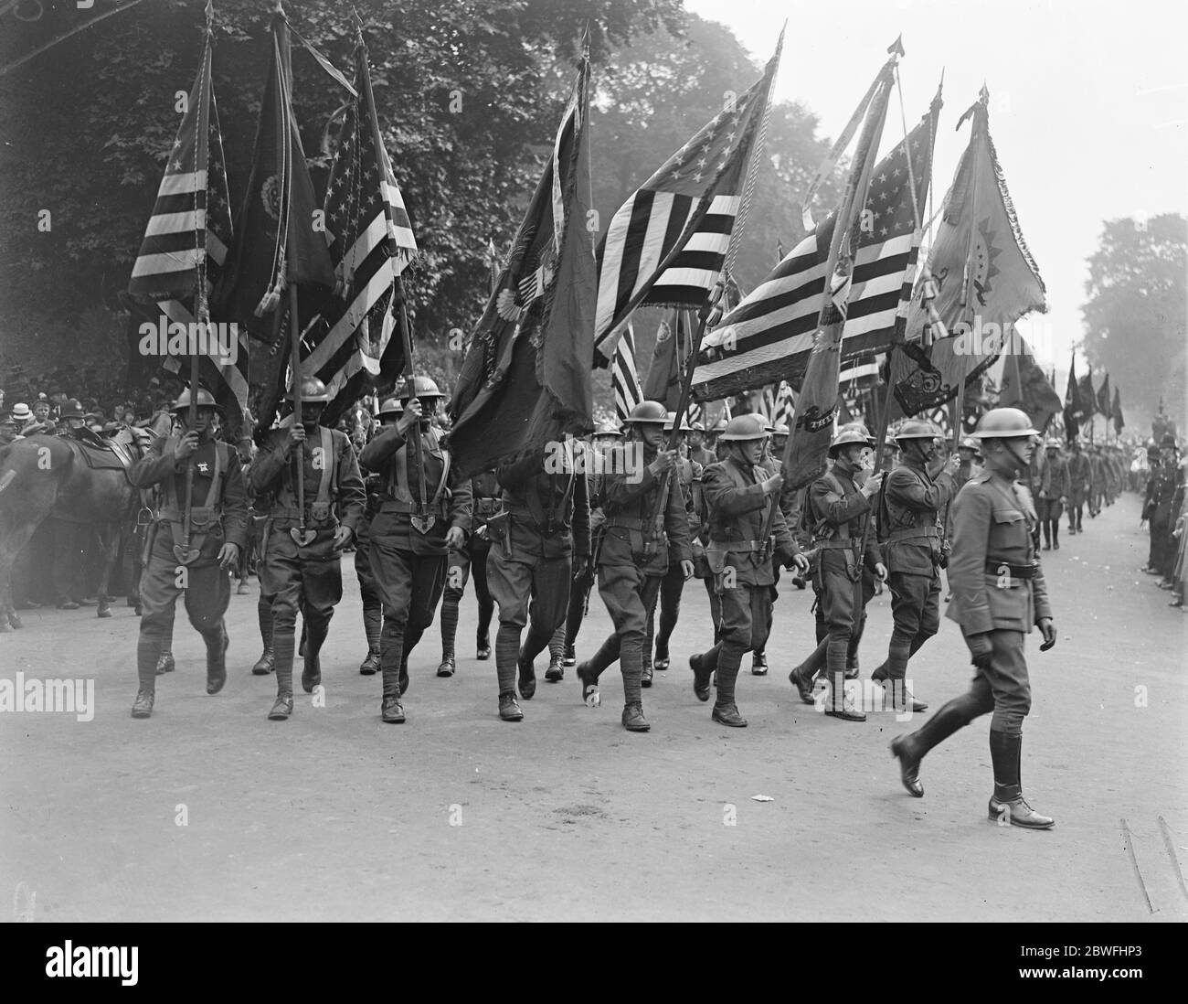 The Great Victory March . American flags in the Victory March . 19 July 1919 Stock Photo
