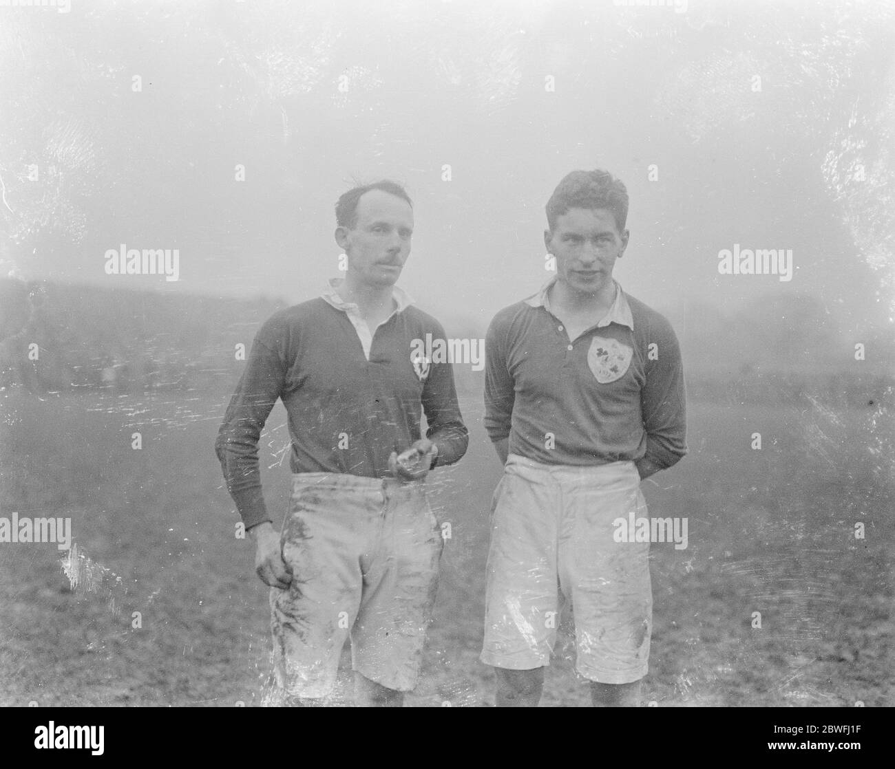 International Rugby . Scotland defeat Ireland at Dublin The two Captains , A L Garcie ( Scotland ) on left and J K S Thompson ( Ireland ) . 24 February 1923 Stock Photo