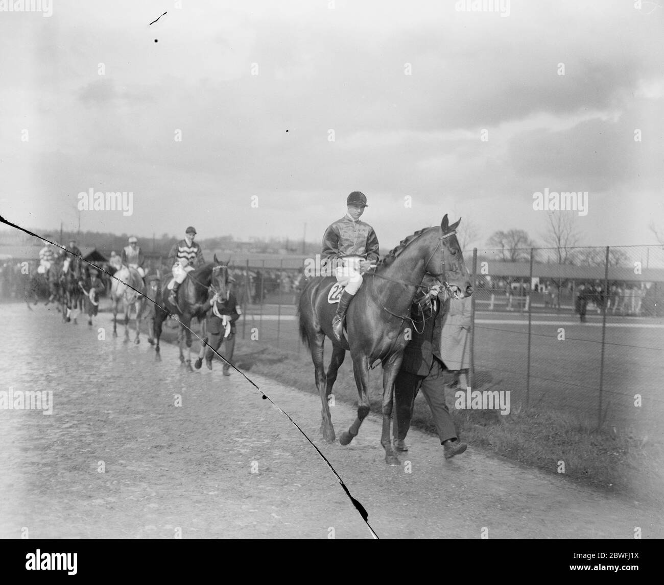 At the Newbury Races . The King ' s horse , ' Weathervane ' leads the parade . 14 April 1923 Stock Photo
