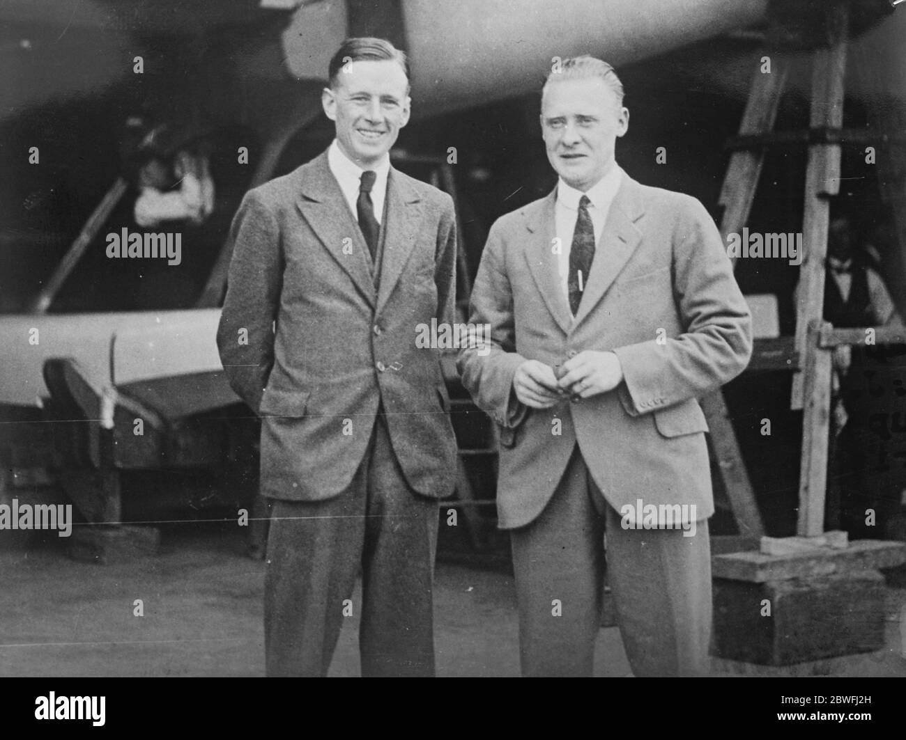 The Schneider cup . Captain H C Biard , the pilot and Mr R J Mitchell the designer of the Supermarine Napier S.4 , one of the British machines . 24 October 1925 Stock Photo