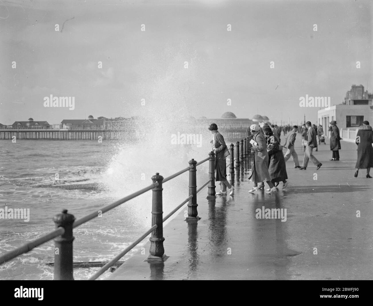 Rough Seas at Hastings . 5 October 1934 Stock Photo