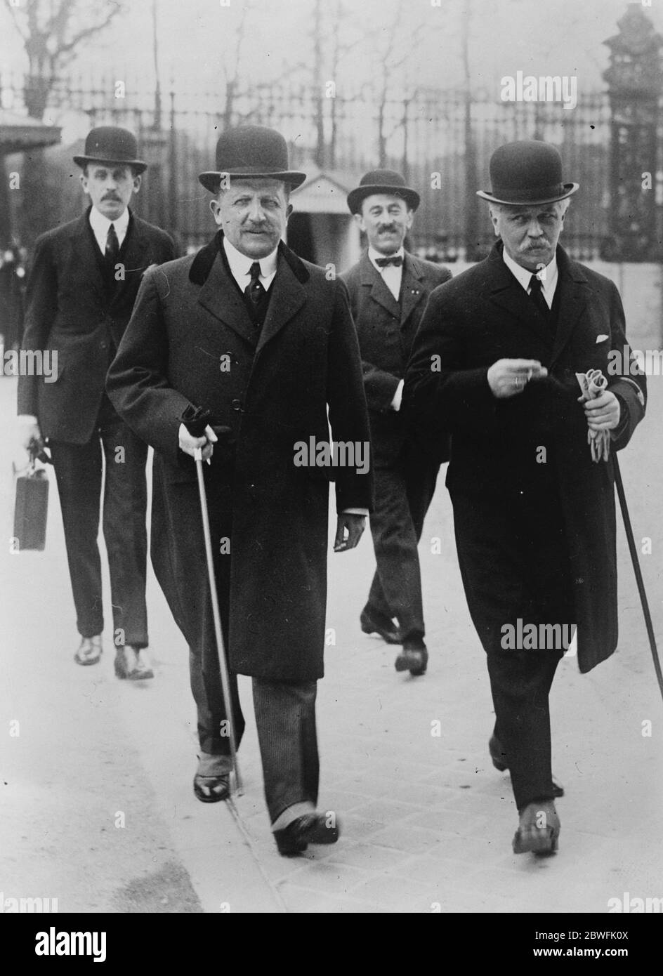 Franco Belgian Conference in Paris M Theunis ( left ) the Belgian Prime Minister and M Jasper Belgian foreign minister arriving at the Quai D' Orsay to confer wit M Poincare 16 April 1923 Stock Photo