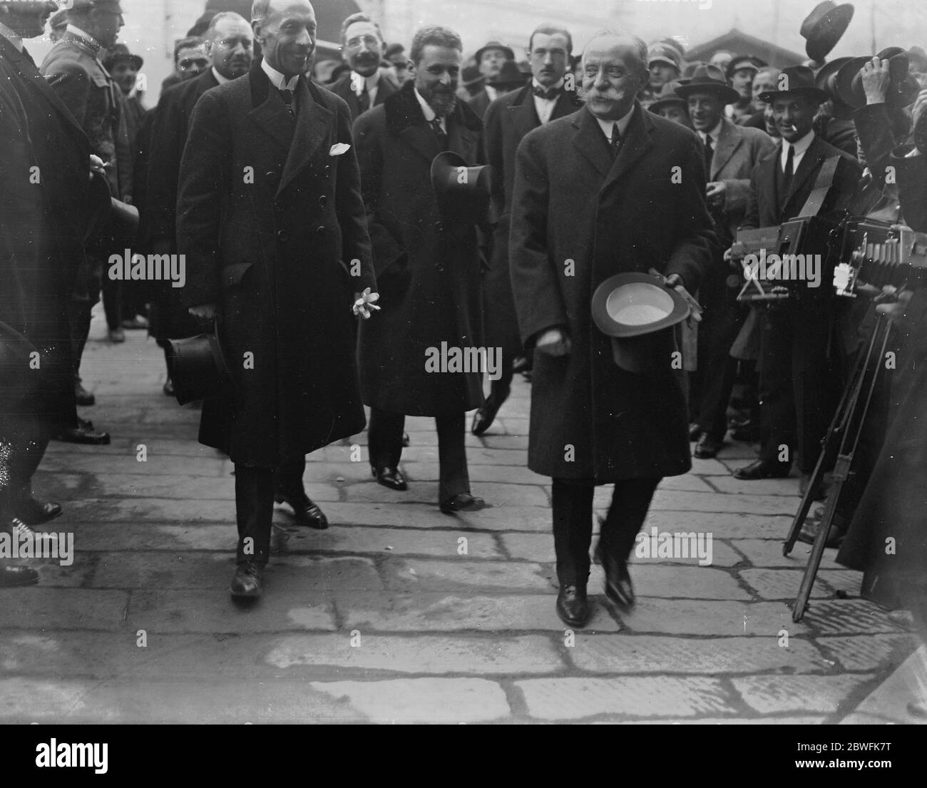 The Genoa conference M Theunis ( Belgium ) on right and M Schanzer ( Centre ) arriving at the Palazzo San Giorgio for the opening of the Genoa Conference on Monday 12 April 1922 Stock Photo
