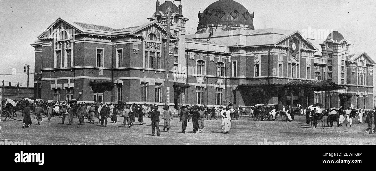 Manchuria Going Ahead The magnificent new railway station at Mukden , which city since it became the mecca of Japanese and Americans can now boast well paved streets up to date buildings and many fine hotels 17 March 1923 Stock Photo