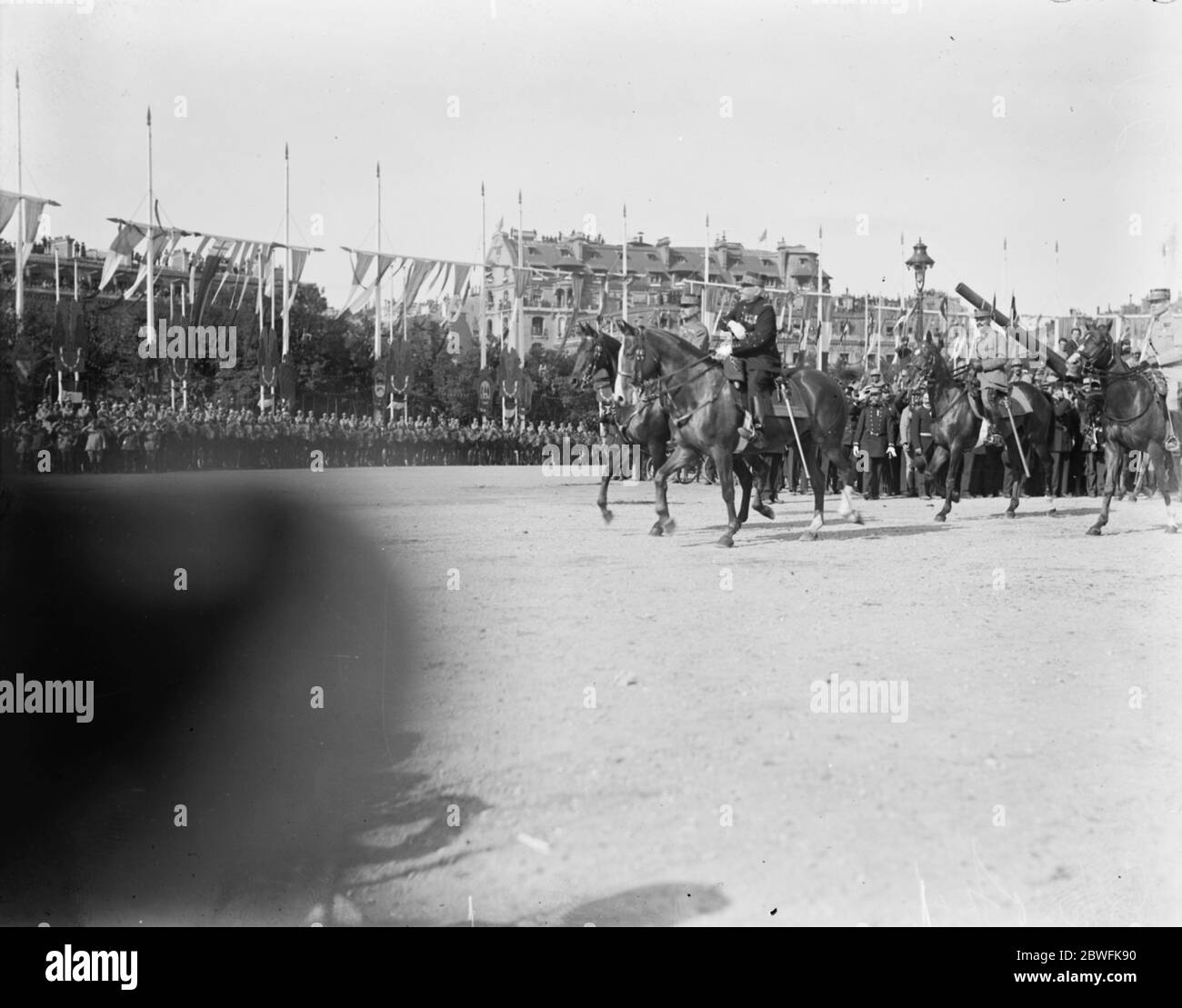 Paris Victory March Marshals Foch and Joffre heading the procession 14 July 1919 Stock Photo