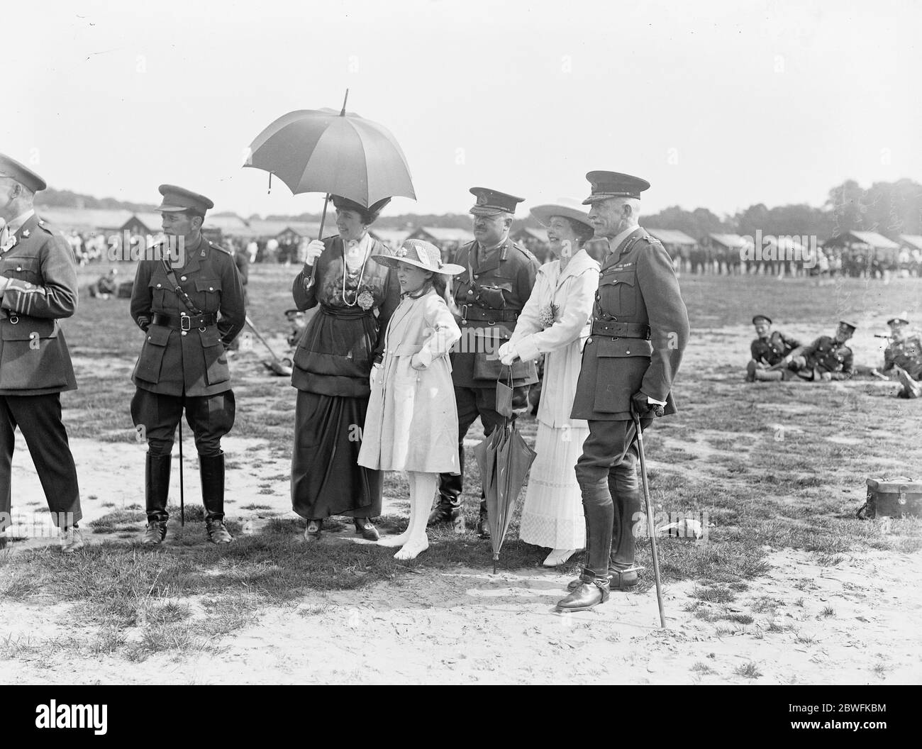 Canadian forestry corps sports . ( Windsor Great Park ) . Right to left : General Carteret Carey , Princess Aline , Countess of Athlone , General MacDougall , Lady May Cambridge ( daughter of Princess Alice ) , Mrs Carteret Carey , watching the sports . 25 May 1918 Stock Photo