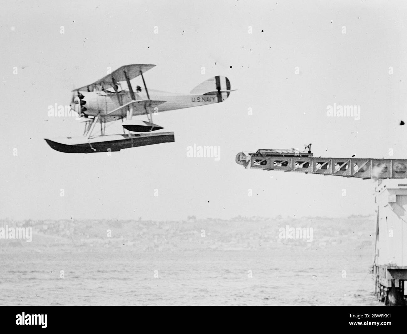 A novel catapult . An American scout Curtiss XF7C-1 Seahawk plane being launched from a catapult at the shore station at North Island , San Diego , Cal , the Pacific Coast Naval air station of the U S Navy . 24 February 1927 Stock Photo