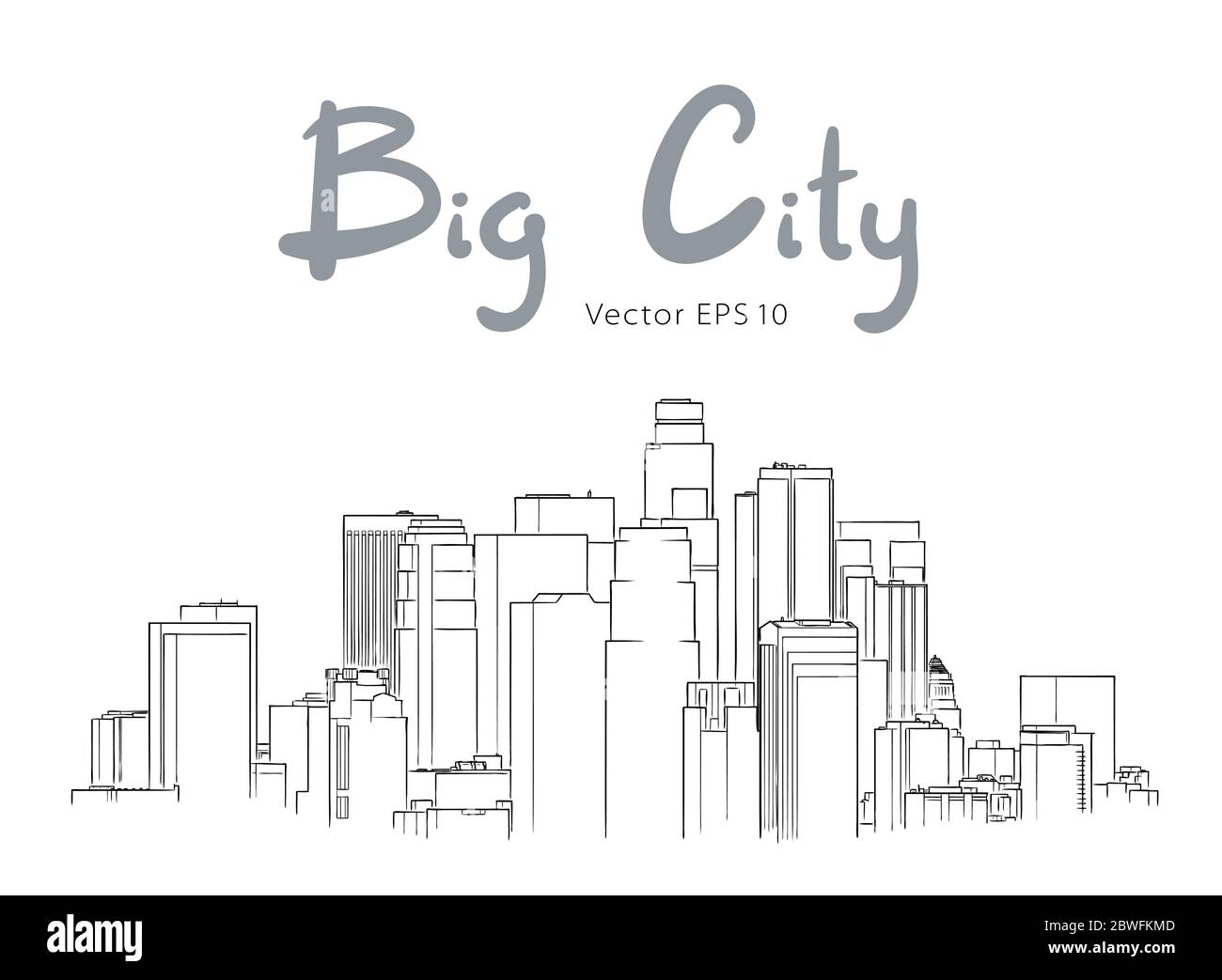 Modern city panorama isolated skyline hand drawn sketch vector ...