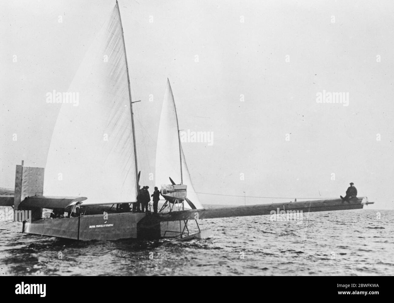 New flying boat with sails The beardmore-Rohrbach flying boat , represents an interesting development in all-metal construction . This is said to be the first time a machine of this type has been fitted with collapsible masts and sails . The craft seen here with sails extended 6 April 1925 Stock Photo