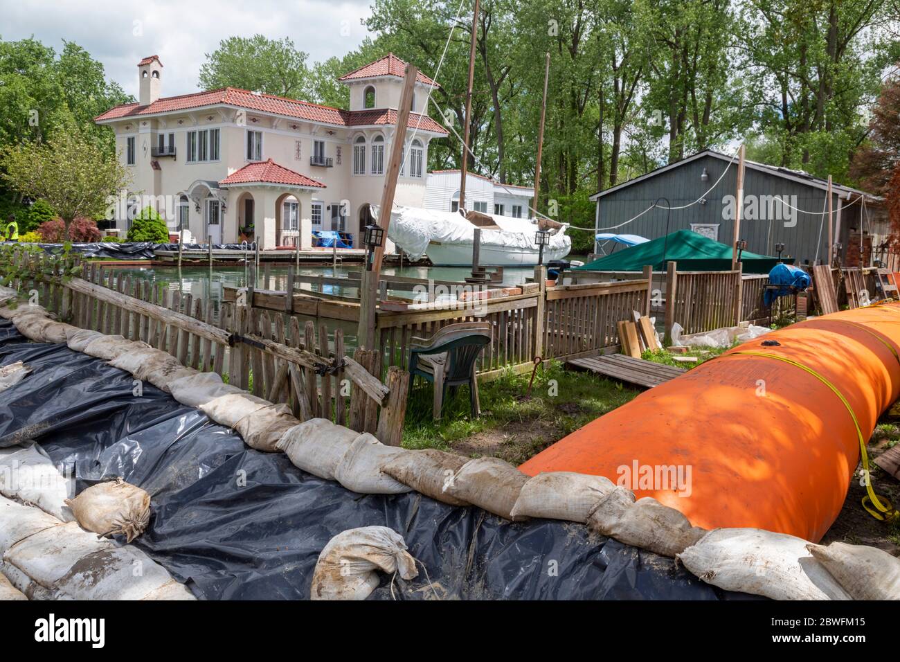 Detroit, Michigan - The city has installed flood control barriers around the canals on the city's east side to protect homes from flooding expected du Stock Photo