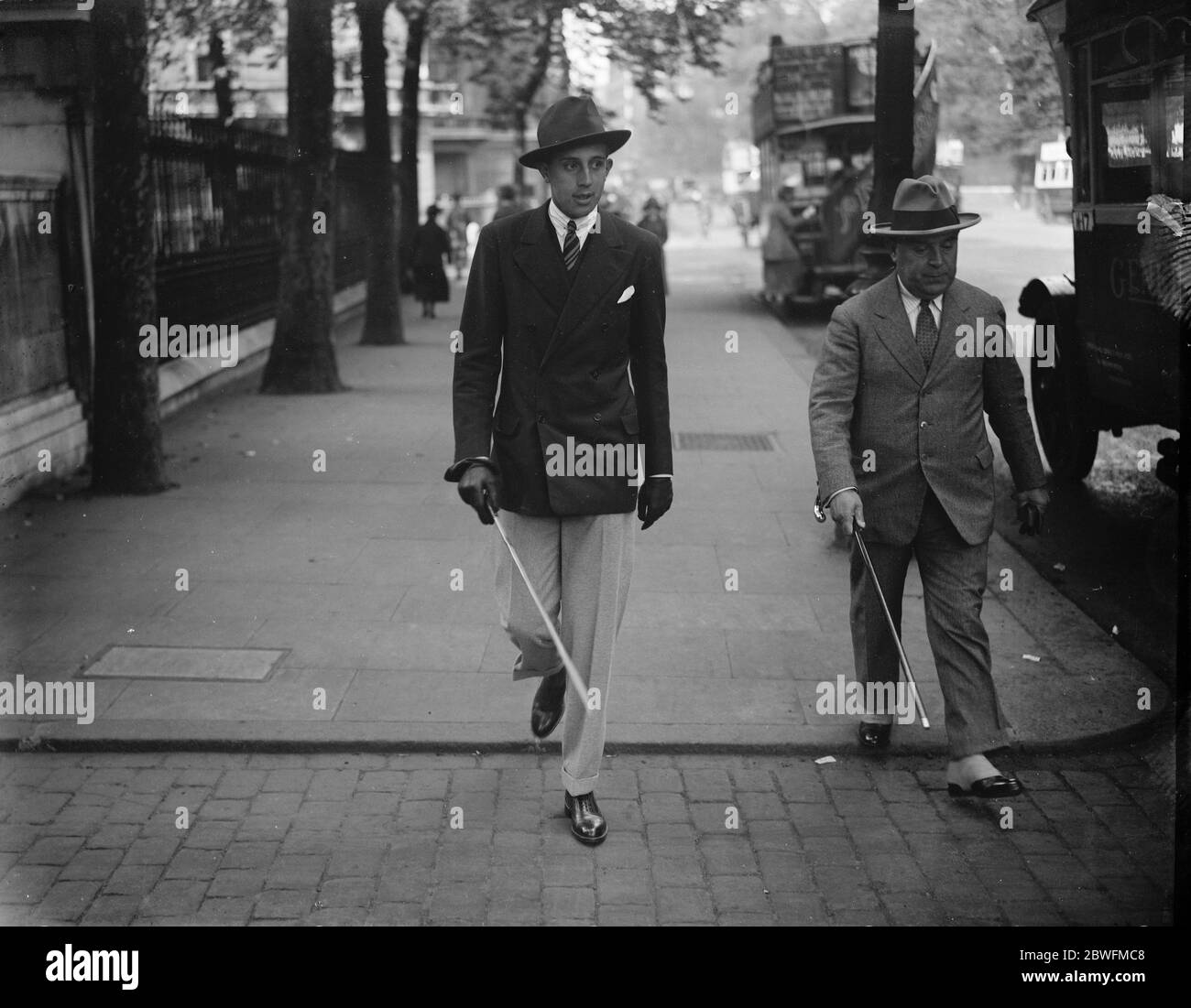 Prince Jaime in London . Prince Jaime of Spain leaving De Vere Hotel , Kensington . 14 September 1926 Stock Photo