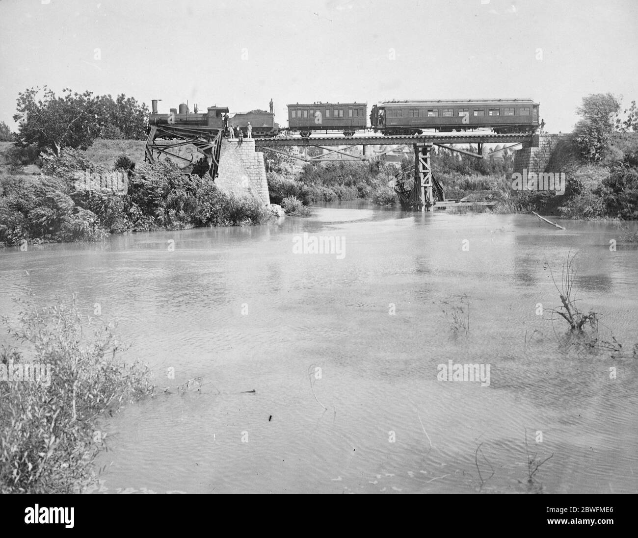 Hama , Syria . Railway bridge across the River Orontes on the Rayak Aleppo Section . 1925 Stock Photo
