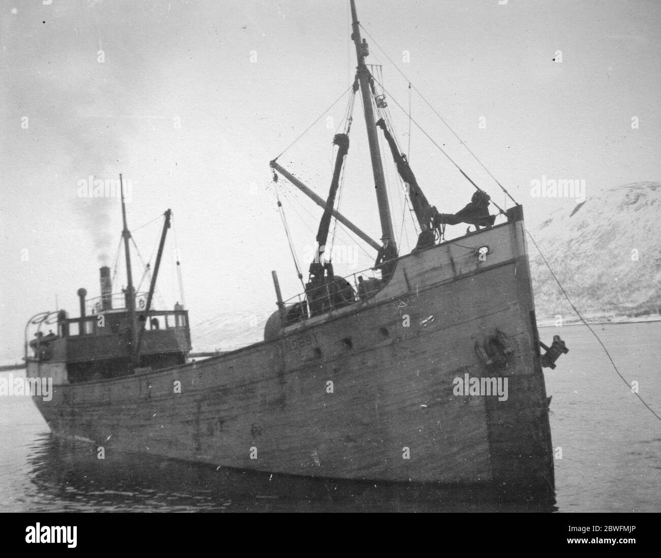 Amundsen Ellsworth Polar Flight The Hobby one of the Expedition ' s two ships . The Hobby was charged with the responsible task of transporting the aeroplanes to the Expedition ' s base at Spitzbergen 14 April 1925 Stock Photo