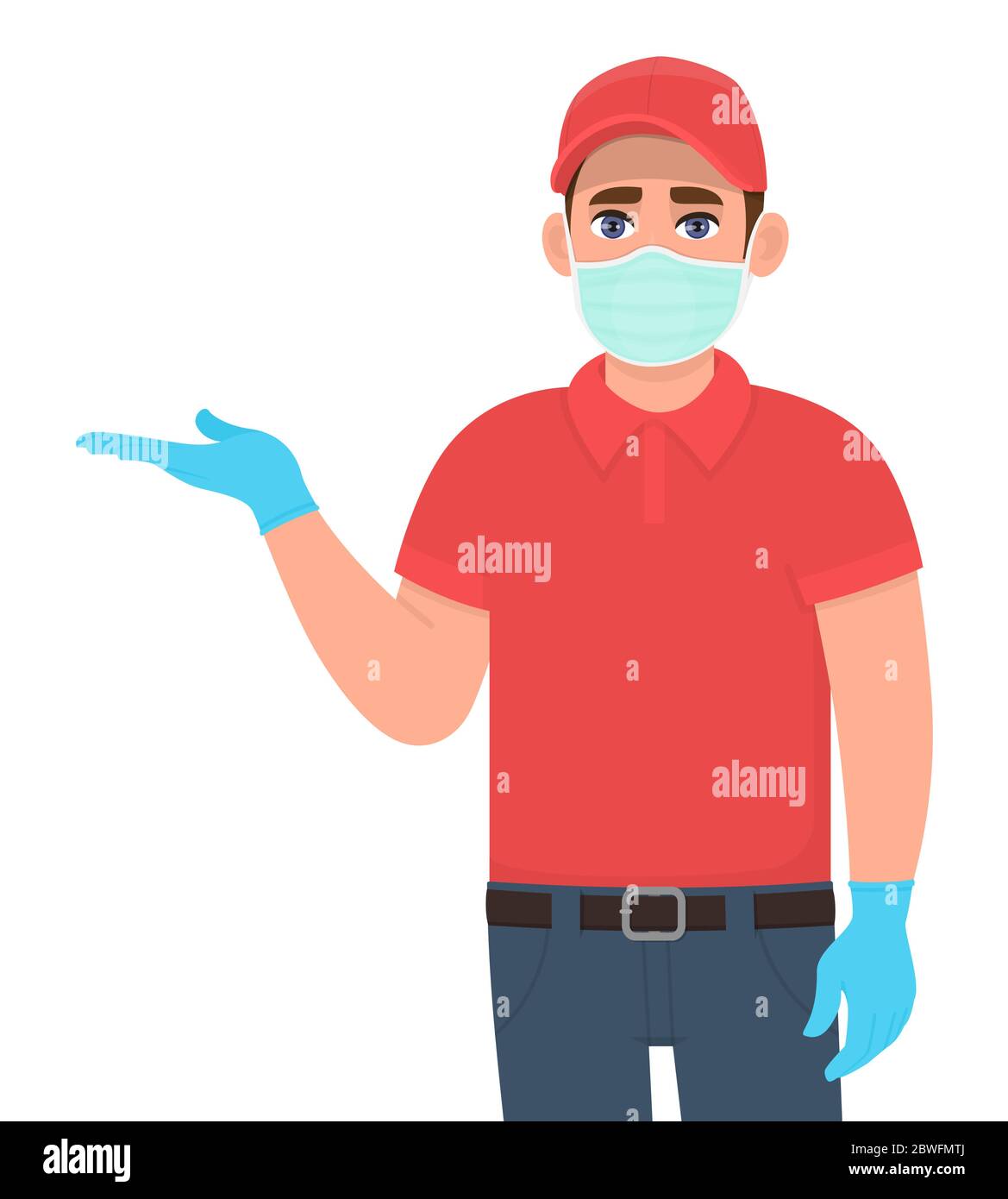 Delivery man wearing a face mask and gloves Vector Image