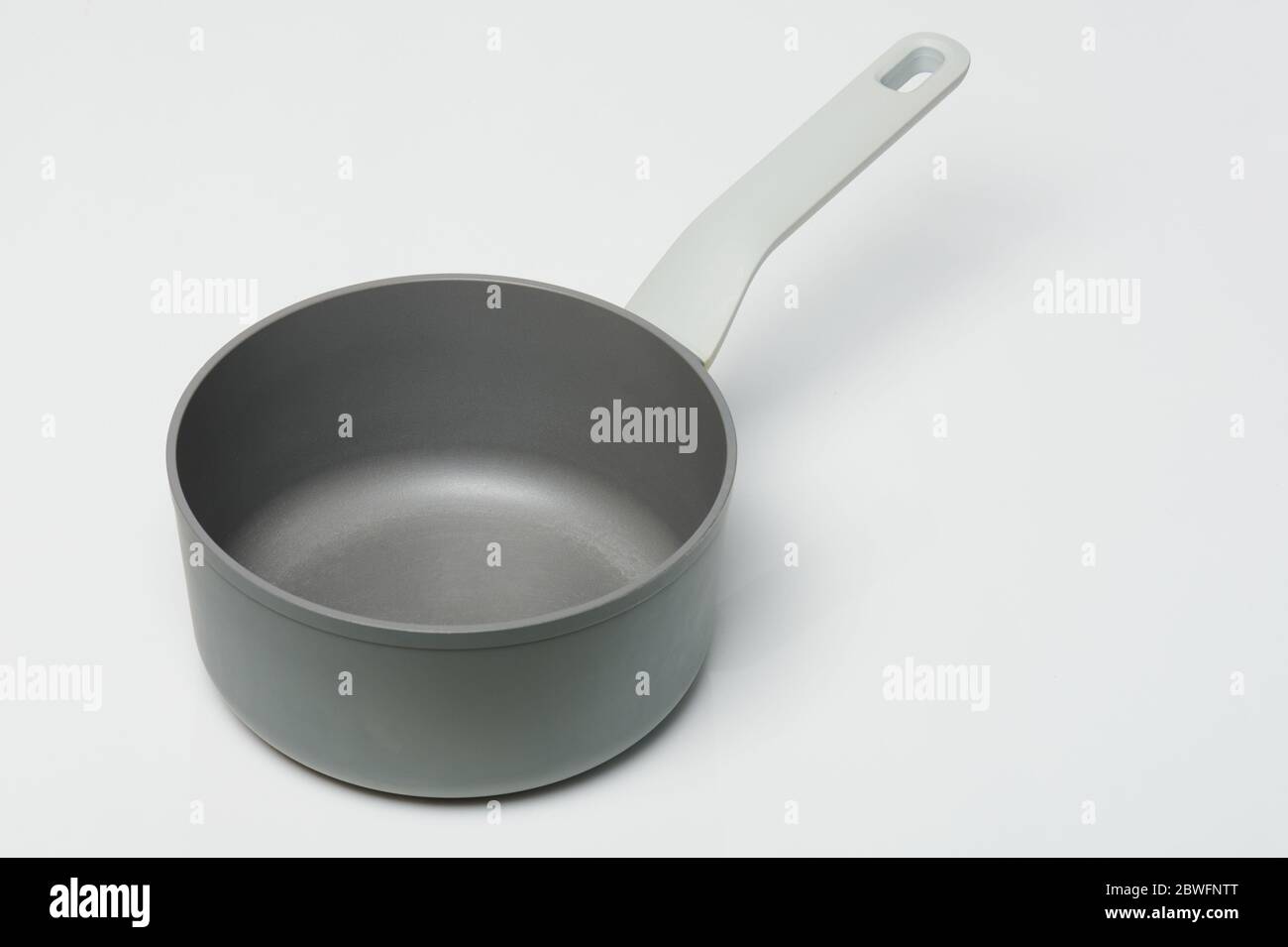 Clean gray with handle  cooking pot isolated on white background Stock Photo