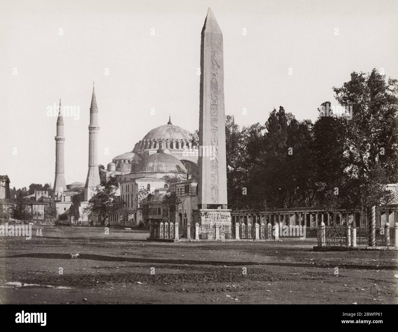 Vintage 19th century photograph - The Obelisk of Theodosius is the Ancient Egyptian obelisk of Pharaoh Thutmose III re-erected in the Hippodrome of Constantinople by the Roman emperor Theodosius I in the 4th century AD. Stock Photo