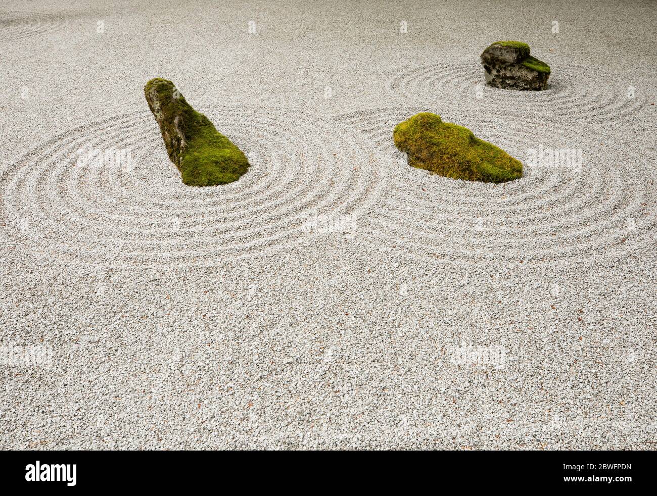 View of three rocks in Zen garden, Japanese Garden, Portland, Oregon, USA Stock Photo