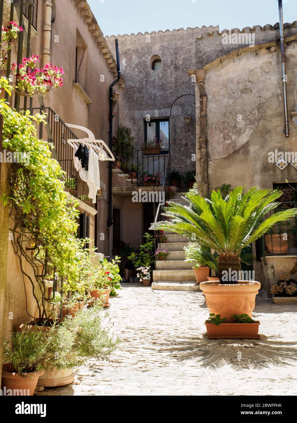 a rustical patio in erice, sicily Stock Photo