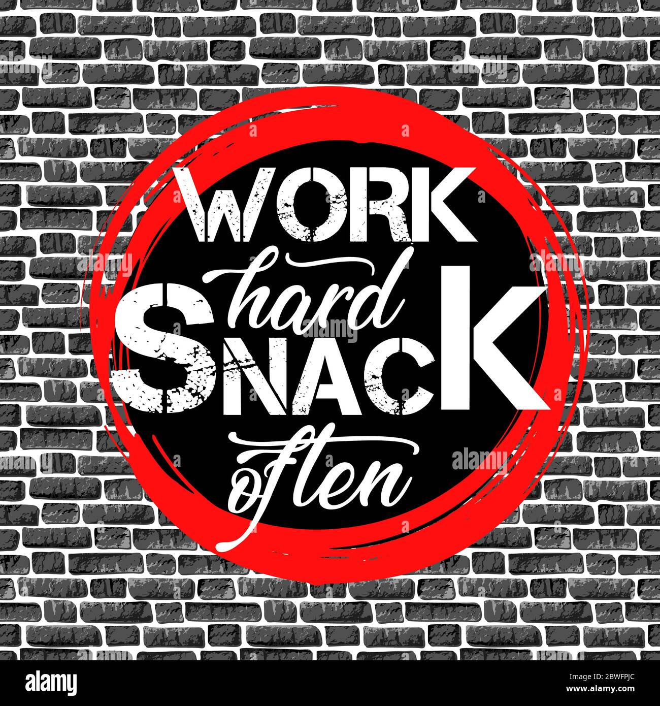 Banner with lettering about work on the background of a brick textured wall in vintage style Stock Photo