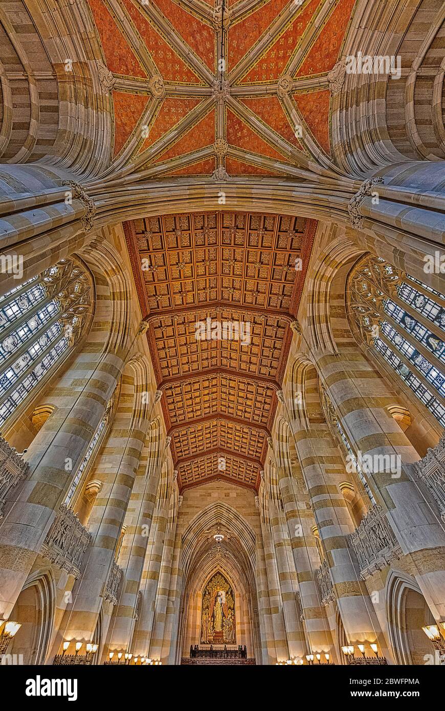 Sterling Library Yale University CT - Interior view of Collegiate Gothic architecture style main library at Yale University. Stock Photo