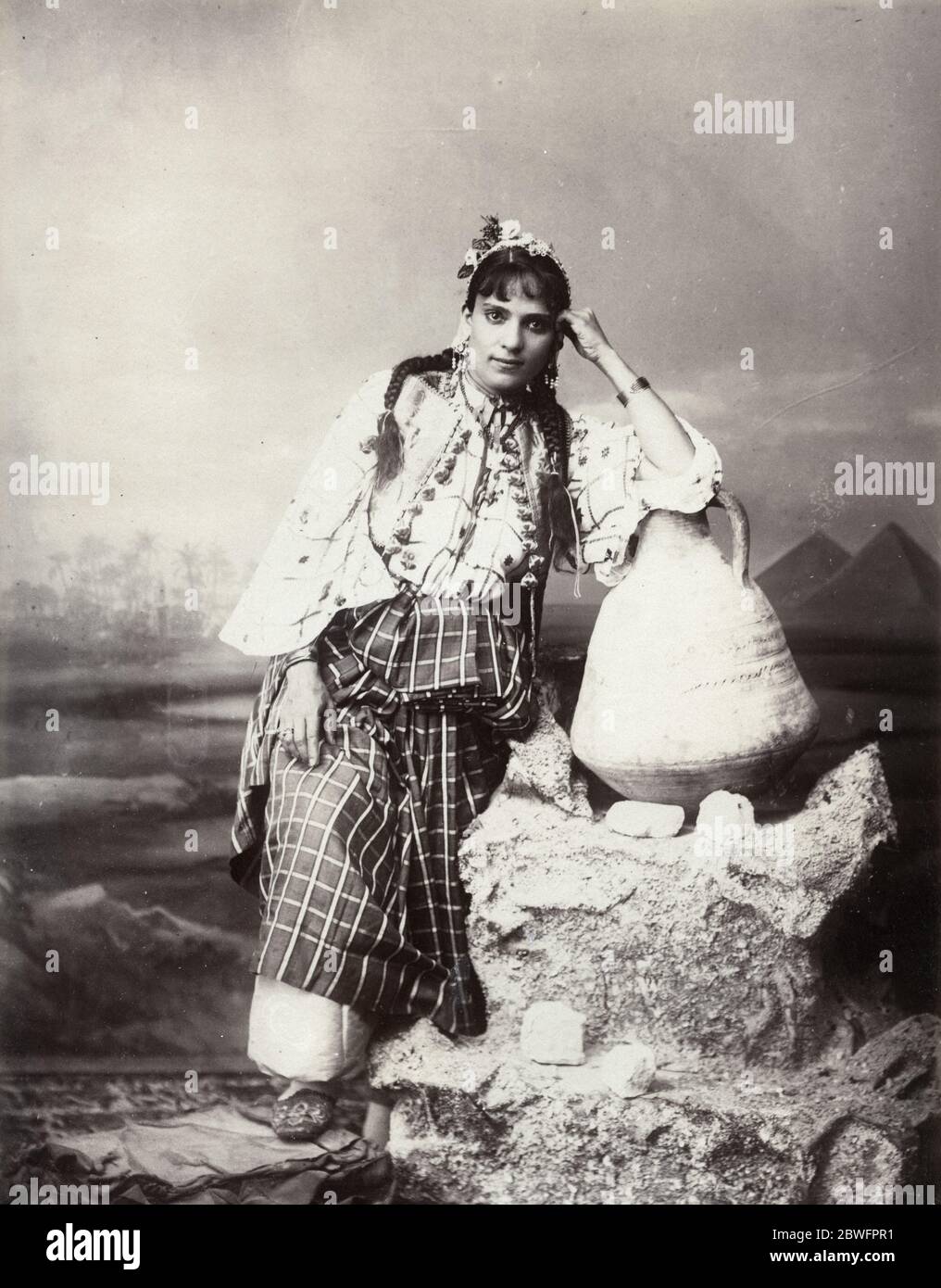 Vintage 19th century photograph - Levante Egyptienne, Levantine woman from Egypt, Zangaki studio. Stock Photo