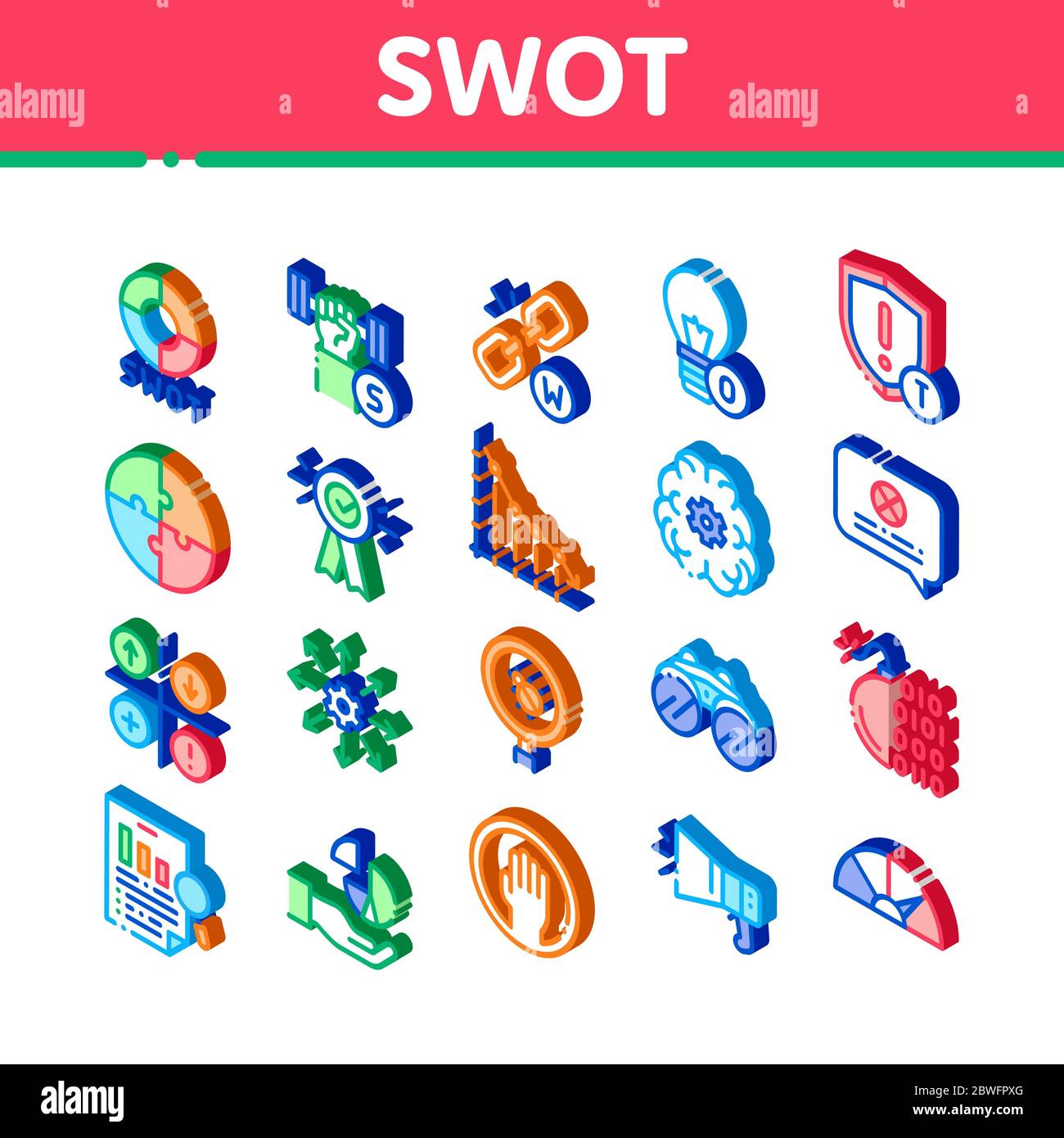Swot Analysis Strategy Isometric Icons Set Vector Stock Vector