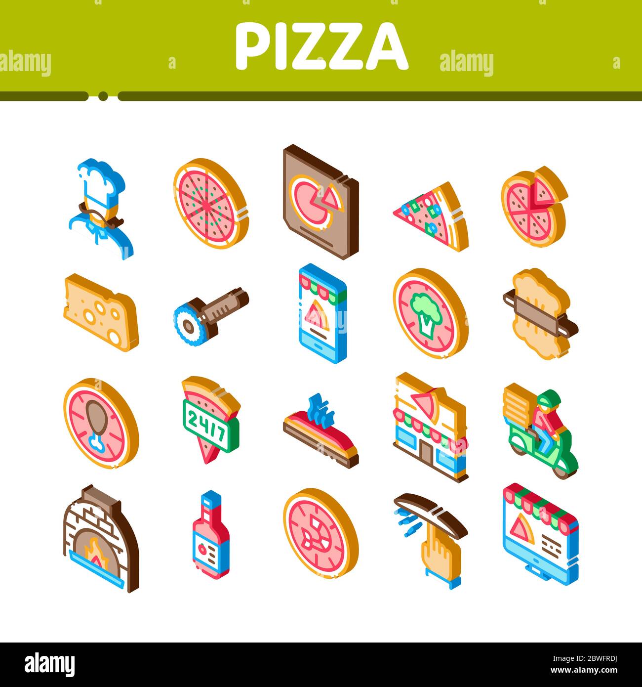 Pizza Delicious Food Isometric Icons Set Vector Stock Vector Image ...
