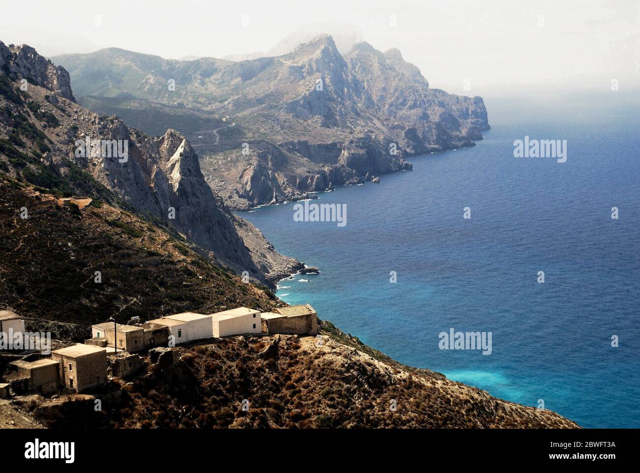 Landscape of Olympos village in Karpathos island, Greece. Stock Photo