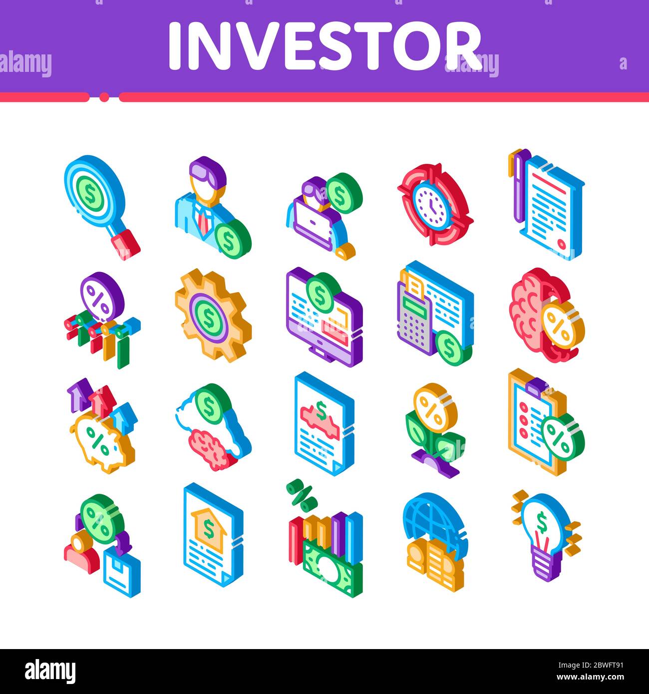 Investor Financial Isometric Icons Set Vector Stock Vector Image & Art ...