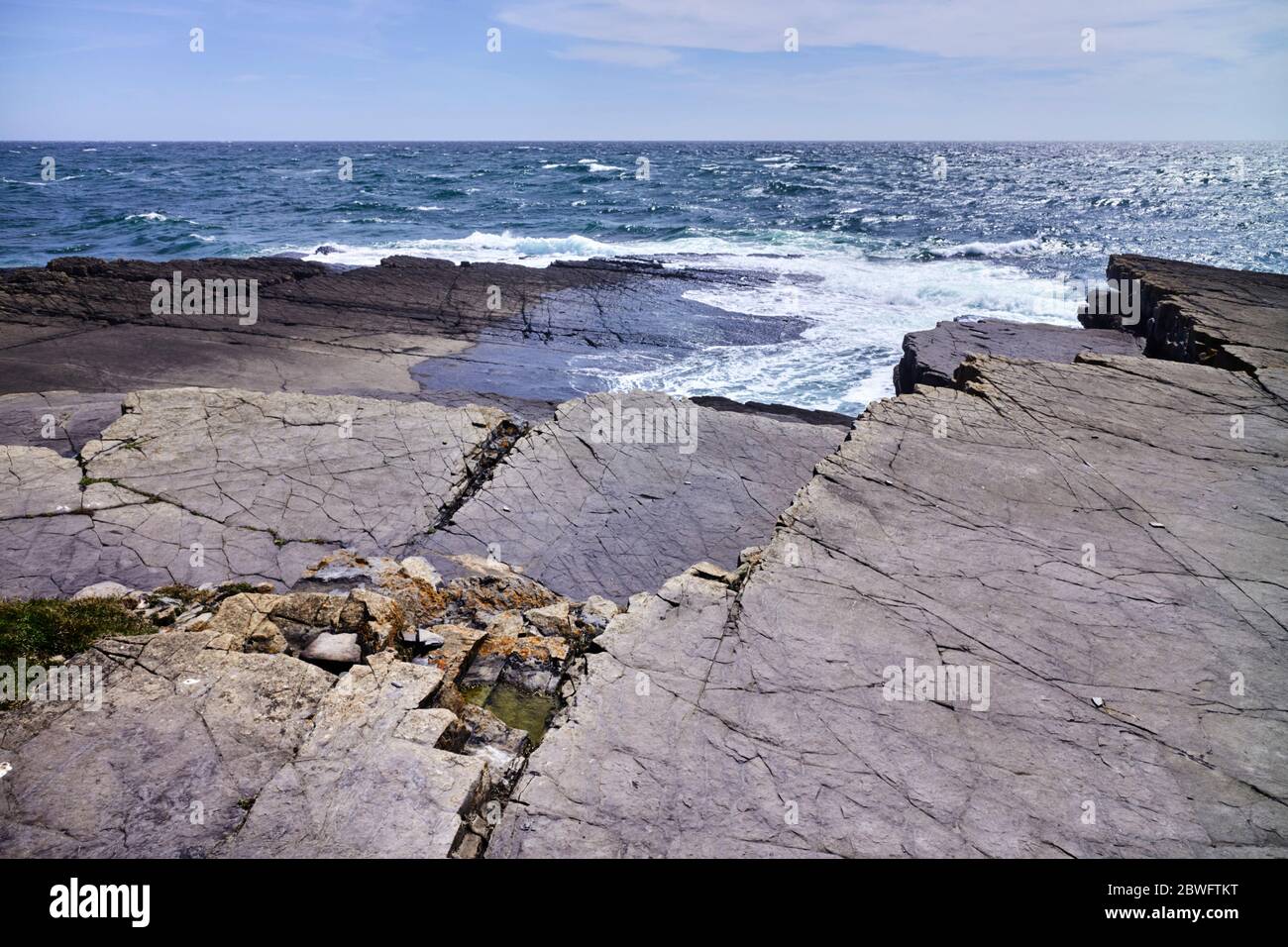 Limestone slab rocks at Scarlett point, Castletown, Isle of Man Stock Photo
