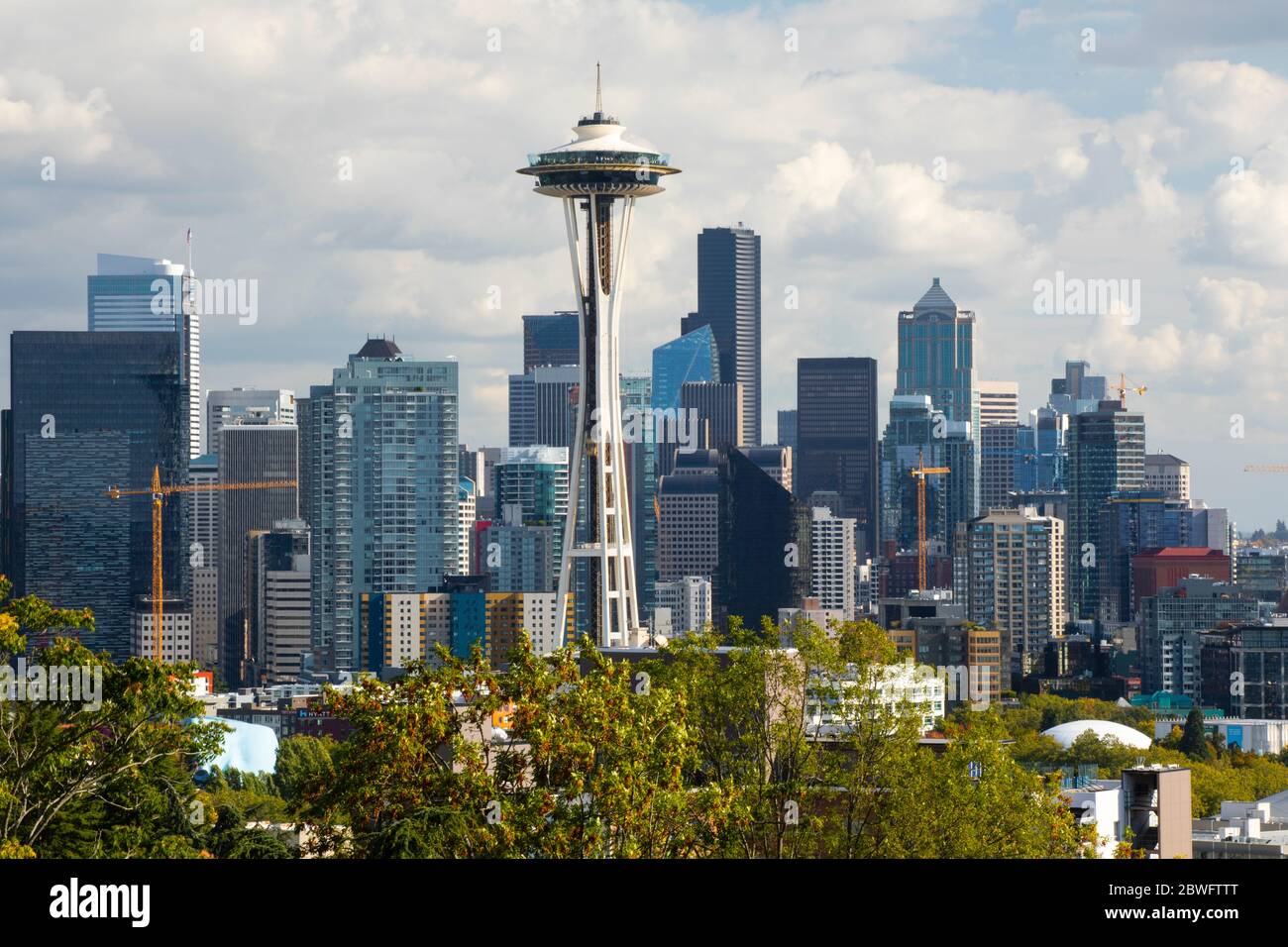 Cityscape with Space Needle, Seattle, Washington, USA Stock Photo
