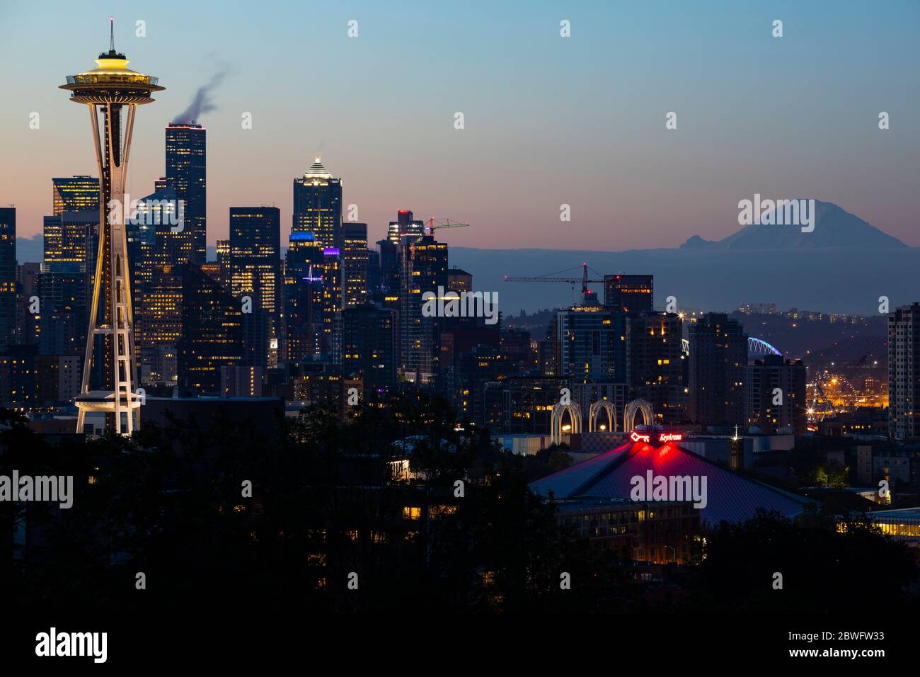 Cityscape with Space Needle, Seattle, Washington, USA Stock Photo