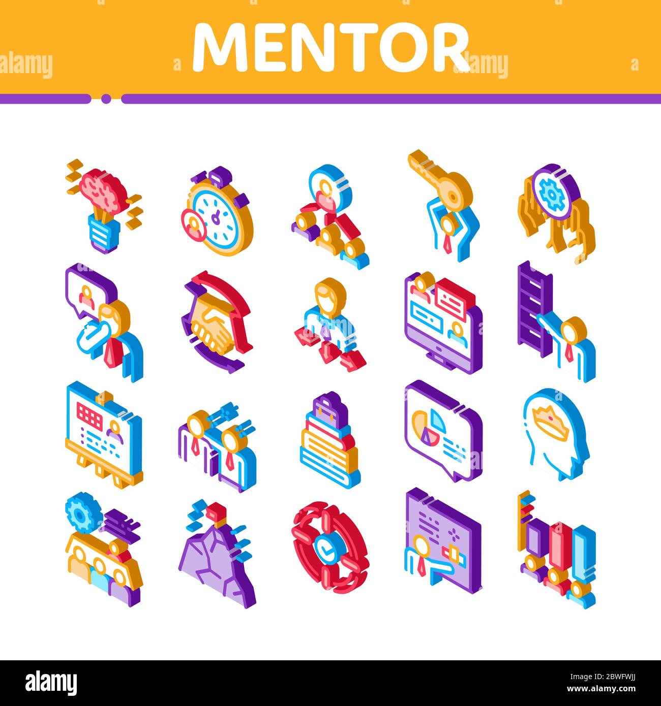 Mentor Relationship Isometric Icons Set Vector Stock Vector