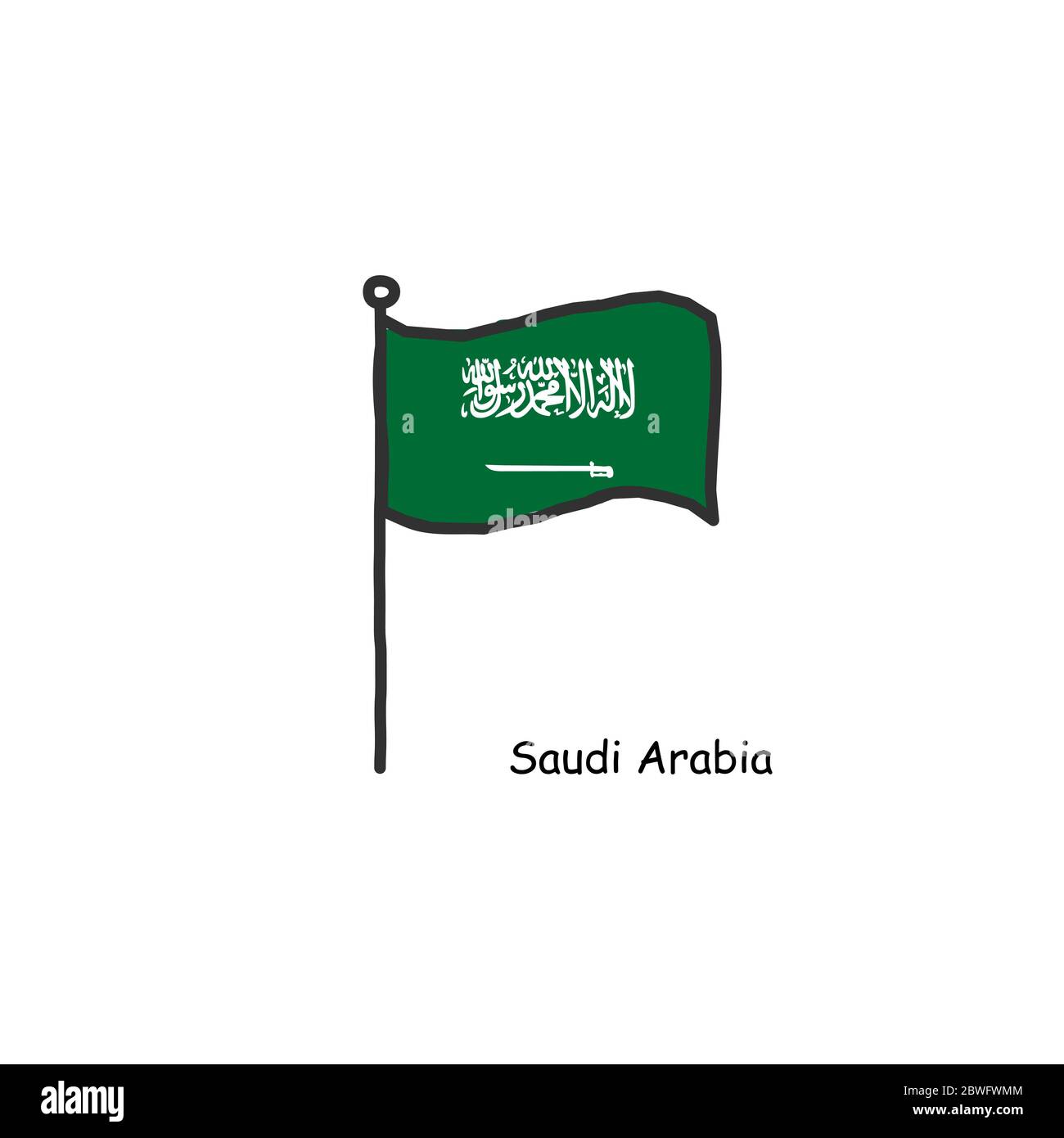 Hand Drawn Sketchy Saudi Arabia Flag On The Flag Pole Stock Vector Hand Drawn Sketchy Saudi Arabia Flag On The Flag Pole Stock Vector